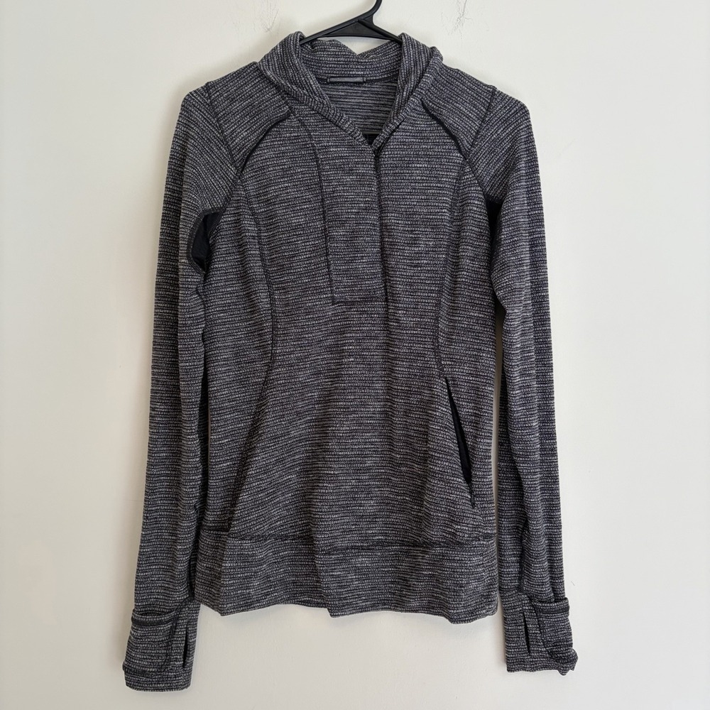 Lululemon Think Fast Pullover Size 8 Coco Pique Black Rulu Zip Neck Athletic